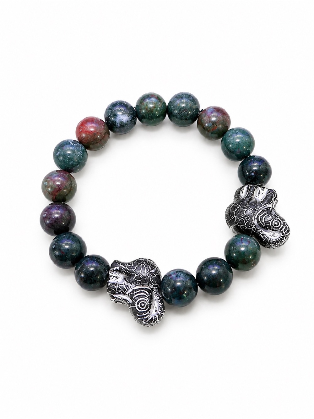 Handmade Bloodstone Elephant Bracelet Genuine Gemstone Stretch Gift for Her/Him
